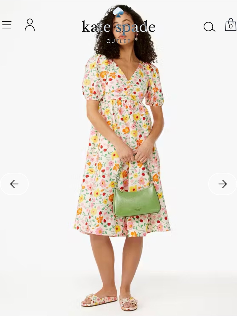 kate spade strawberry garden puff-sleeve midi dress